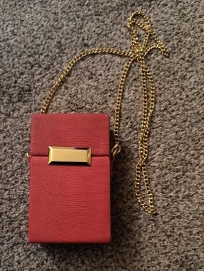 Snob Essentials Red Textured Mini Crossbody with Gold Logo Plaque